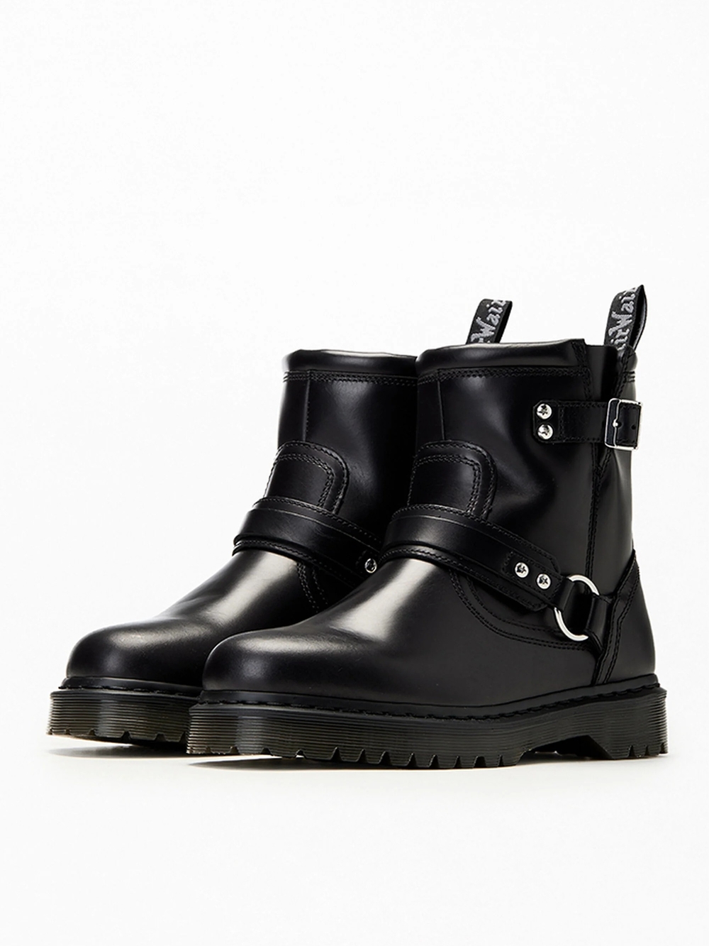 Dr Martens Black Anistone Harness Leather Low Biker Boots